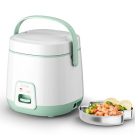 TLOG Mini Rice Cooker 2-Cup Uncooked(4-Cup cooked), Healthy Non-stick Coating 1.2L Small Rice Maker for 1-3 People, Portable Travel Fast Cooker with Steam Tray, Rice Maker for Grains, White Rice, Oatmeal, Veggies