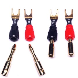CESS-125L Spades Fork Plug to Twist Binding Post Banana Female Jack Socket Y Plug Terminal, 4 Pack (Large Fork)