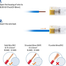 GKEEMARS 50 Pcs Push in Connectors Terminal Block 2 Conductor for Junction Box (2 Conductor)