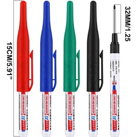 Juroicessry 4 Pcs Multi Purpose Deep Hole Marker Pens,Long Nib Head Marker Waterproof Colorful Carpenter Pen for Bathroom Woodworking Decoration,Red Black Blue Green Ink Permanent Markers Marker Pens