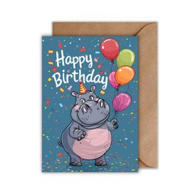 WBdesignz Hippo Birthday Card with Envelope - Hippo Birthday Card for Children (DIN A6)
