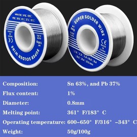 WELCAPAC High Purity Tin Lead Rosin Core Solder Wire for Electrical Soldering - 1% Solder Flux Content Solder Wire （Sn63-Pb37）(0.8 mm, 50g)
