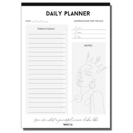 NIKITA Daily Planner Pad - A5 Undated To Do List Notebook - Black and White Planner - Daily Planner Notebook to Encourage Affirmations and Daily Tasking - Tear-Off To Do List Pad - 100 Sheets