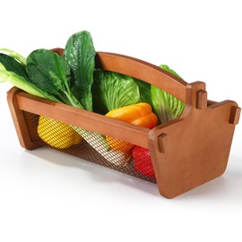 Teenyyou Garden Harvest Basket Mesh Storage with Handle Versatile Gardening Fruits Vegetables Gathering Basket Garden Supply Gardener Gift Spring for Washing Holding(Brown,Middle)