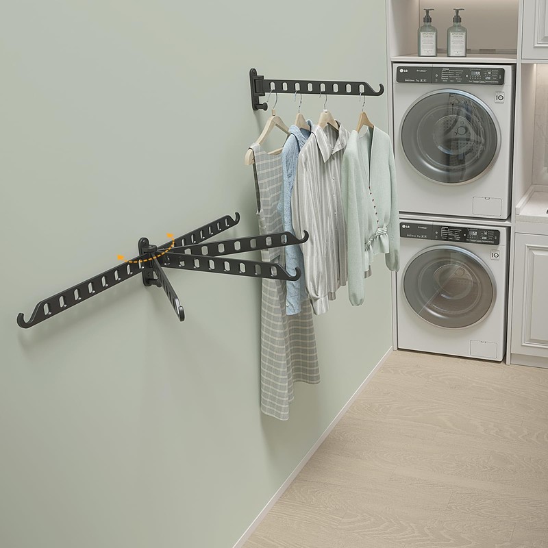 SKIKEN Swing Arm Clothes Hanger Rack Wall Mount, Laundry Room