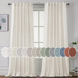 H.VERSAILTEX Natural Linen Back Tab Curtains 84 Inch Length for Living Room 2 Panel Pocket Drape Semi Sheer Neutral Country Rustic Farmhouse Boho Curtain Bedroom Light Filtering, Heathered Natural