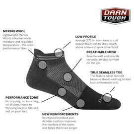 Darn Tough Vermont Steely No Show Tab Lightweight Men's Socks, Gravel, Large - Full Cushion Toe Box, Running Socks for Men