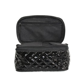 lemonbella Large Glambox Quilted Travel Cosmetic Bag Spacious Makeup Organizer with Dual Zippers & Top Handle - Portable Toiletry Pouch for Women, BLACK