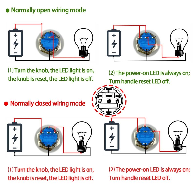 Rotary Switch 19mm 2 Positions with Red Led Light Latching