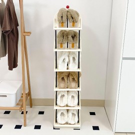 NINEWEEN Plastic Narrow Shoe Rack, 6 Tiers Vertical Shoe Rack for Home Entryway and Corner, Small Slim Shoe Storage Organizer for Slipper, Casual Sneaker, Space Saving Shoe Shelf for Kids and Adult