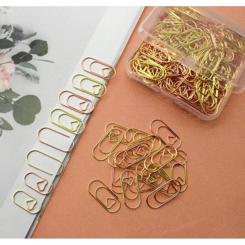 100 PCS Cute Small Heart Paper Clips 1 inch, Rose
