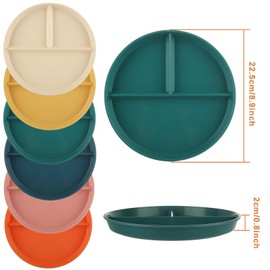 LDXDRU 12Pcs Portion Control Plate, Divided Plate, 9 inch Divided Plates For Adult, Unbreakable Reusable Dinner Diet Plate, Dishwasher & Microwave Safe, 6 Color
