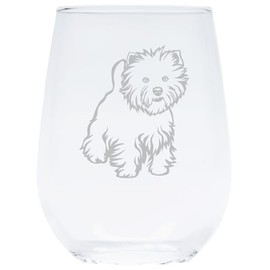 Westie themed, dog stemless wine glass, 17 oz.