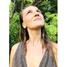 Garnet Crystal Feathers Earrings "Femininity" Boho Yoga Jewelry