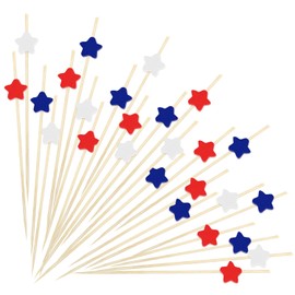 FUGUIR 100 Counts 4.7 Inch Star Cocktail Picks Red White Blue Star Decorative Toothpicks Cocktail Sticks for 4th of July Party Supplies Independence Day Decorations