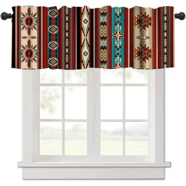 Aztec Kitchen Valances Curtains, Southwestern Native Tribal Valances for Kitchen Window,Boho Geometric Printed Short Curtains for Small Windows Cafe Living Room Bedroom, 54x18 Inch