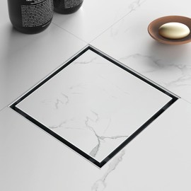 Sharpeye 6 Inch Square Shower Drain with Removable Tile Insert Grate, Brushed 304 Stainless Steel Square Shower Floor Drain, Includes Hair Strainer, CUPC Certified