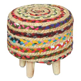 VEVARA HOMES Ottoman Storage Stool Cover with Natural Jute Round Footrest Poufs Multifunctional Storage Box Side Table Coffee Table for Home Décor, 13X13X12 Inch