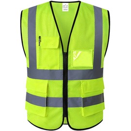 HPHST Warning Vest Unisex High Visibility Bicycle Vest Zipper Reflective Vest Work Vest EN ISO 20471, neon yellow (mesh)