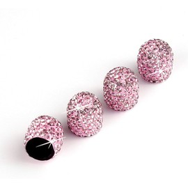 Bling Dust Caps, 4 Pack Sparkling Handmade Crystal Diamond Rhinestone Car Tyre Valve Caps Universal Bling Car Valve Stem Covers Chrome Attractive Dustproof (pink)