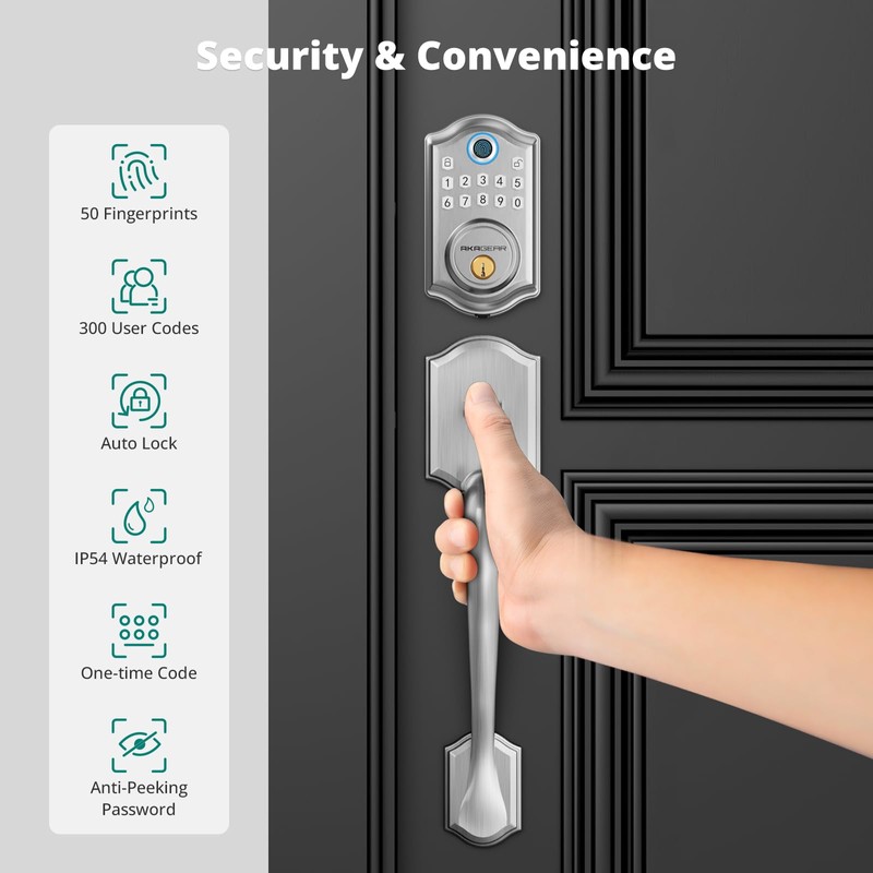 AkaGear Keyless Entry Door Lock with Handle Set - Fingerprint