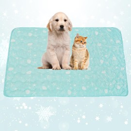 BAMY Cat Cooling Blanket Summer Dog Silk Quilt Pet Mat Cushion Washable Kitten Ice Pad for Bed Couch Sofa, Soft Liquid Pee Proof Pet Furniture (Blue, Small)