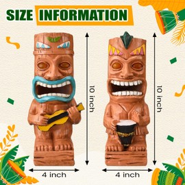 Suzile 2 Pcs Solar Tiki Statues for Outdoor Decor 9.84 Inch Tiki Bar Decorations Statues with Flickering Eyes LED Light Solar Sculpture Decor for Bar Lawn Yard Garden Gifts