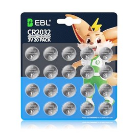 EBL CR2032 Batteries 3V Coin Battery 20 Pack, 2032 Battery Long-Lasting Power, Child-Proof Package
