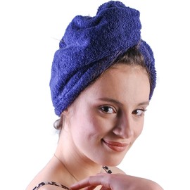LLAMAXY 100% Pure Organic Cotton Hair Towel - Quick Dry Turban Wrap for Adults and Children - 3 Pack Blue