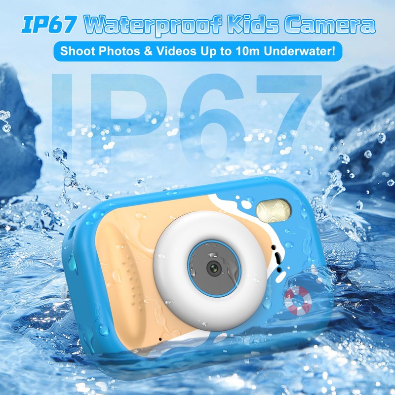 CHAKEYAKE Kids Camera Waterproof, 1080P Toddler Digital Underwater Camera with