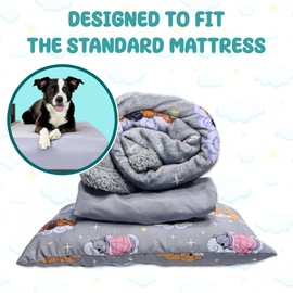 Sleepy Hippo Sweet Dreams Bedding Set - Soft Sherpa & Fleece Reversible Blanket, Plush Pillow, Gray Fitted Sheet for Comfort - Oeko-Tex 100 Certified, Safe & Gentle for Pets (Standard)
