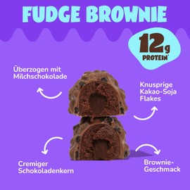 ahead Protein Riegel | Fudge Brownie | 14x 45g Extra softer Protein Riegel mit cremigem Kern | Low Carb Eiweißriegel ohne Zuckerzusatz & ohne Palmöl
