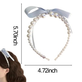 Fokmuaex 1pcs Pearl Satin Bow Headband Vintage Knot French Headband - delicate headband for women and girls, with long hair and short hair (blue, one size)
