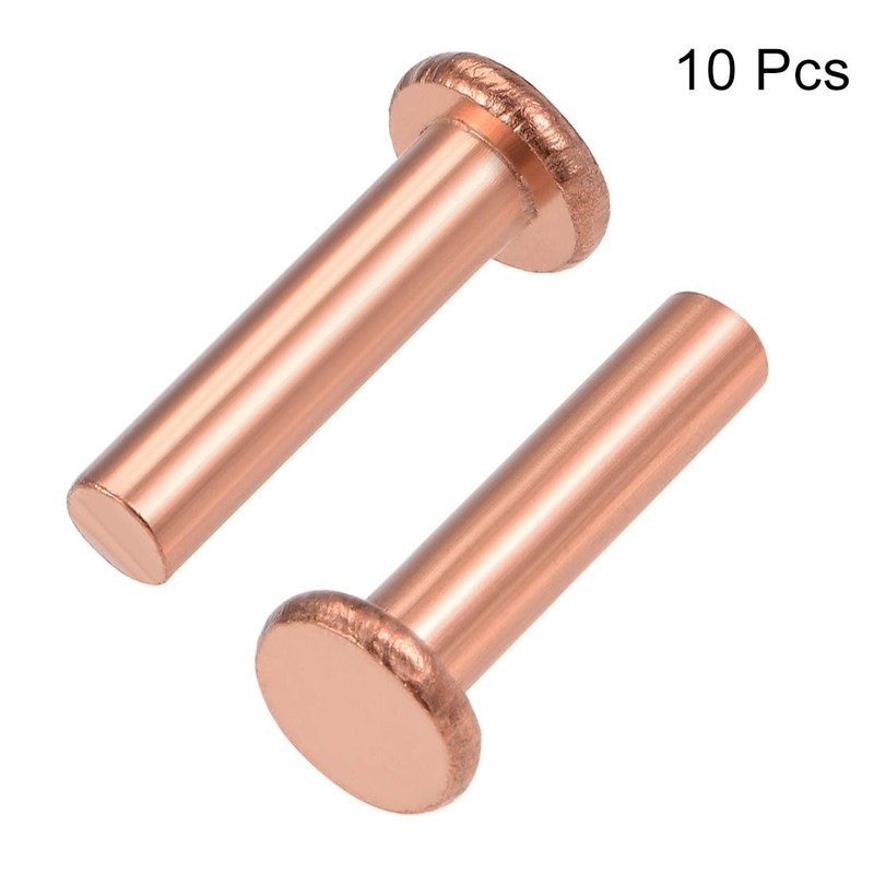 sourcing map 10Pcs 15/64" x 1" Flat Head Copper Solid