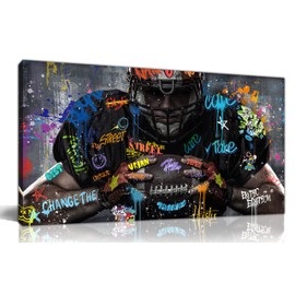 JKWALL77 American Football Canvas Wall-Art for Bedroom - Room Decor for Teen Boys - Graffiti Wall Art Ready to Hang Size 40" x 20"
