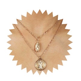 Inilbran Boho Layered Coin Necklace Vintage Portrait Disc Pendant Necklace Gold Jesus Coin Choker Necklace Gothic Religious Christian Necklace Chain Jewelry for Women and Girls