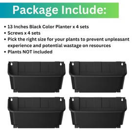Maxona Black Color Vertical Garden Planter - 4 Pack, 13 inch Wall Mounted Planter for Patio Outdoor Decor, Home Plastic Pot Balcony Planter, Plant Vegetable Fruit Herb Hanging Pocket Holder Flowerpot