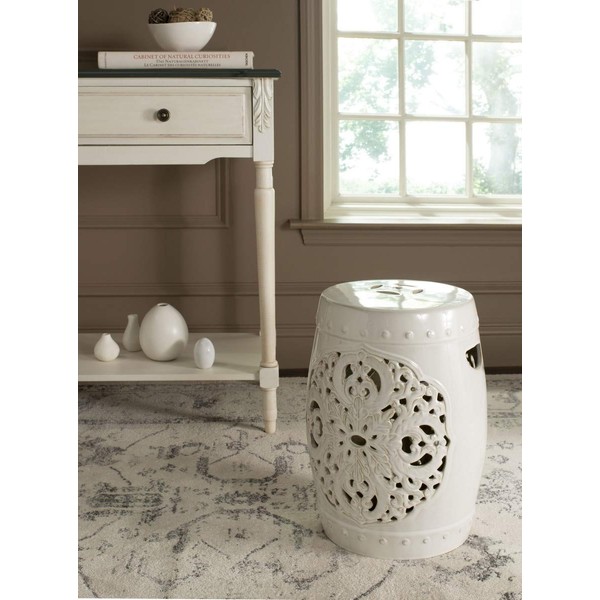 Safavieh Flora Glazed Ceramic Decorative Garden Stool, Cream