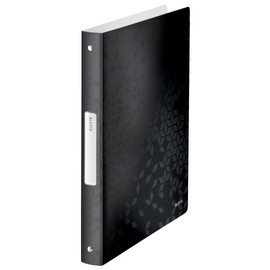 Leitz Wow 42580095 Ring Binder for up to 200 Sheets, A4, 25 mm Spine Width, 4 D-Ring Mechanism, Black, Plastic, WOW
