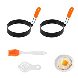 Pack of 2 fried egg moulds, pancake moulds, fried egg moulds for the pan, fried egg mould, round egg rings, egg shaper for egg pan, fried egg pan, pancake pan, stainless steel egg ring moulds, orange