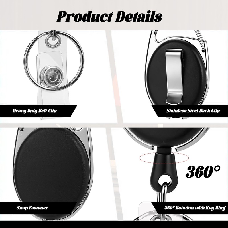 50 Pcs Badge Reels Retractable Heavy Duty Id Badge Holders