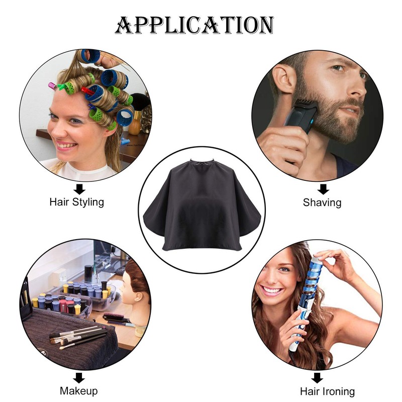 ​Black Makeup Cape Short Barber Cape, Waterproof Nylon Salon Hair