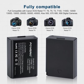 LP-E10 Battery and Dual Charger Kit forCanon EOS Rebel T7/T6/T5/T3/T100, Kiss X50/X70, EOS 1100D/1200D/1300D/2000D Cameras (2-Pack, 1300mAh High Capacity)