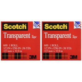 Scotch Transparent Tape, 1/2 in x 1296 in, 2 Boxes/Pack (600)