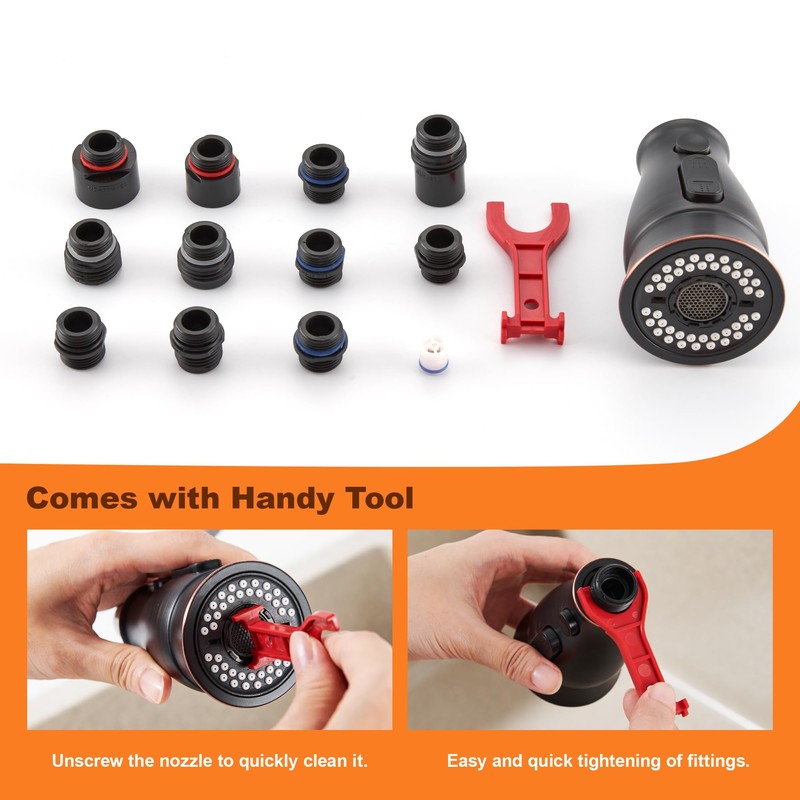 TIORIY Kitchen Sink Faucet Spray Head Replacement with 15 Adapters,