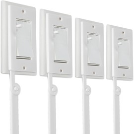 (4-Pack) Light Switch Extender for Kids (White) - Complete Decora Switch Extender Kit with 12” Extension Handle, Adapter, and Mounting Screws - No-Drill Installation Light Switch Extension Handle