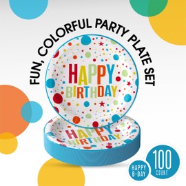 Exquisite Blue Happy Birthday Plates 9" Birthday Paper Plates 100 Pcs Blue Party Plate | Disposable Heavy Duty 350 Gsm Disposable Plate For Party Supplies And Decorations