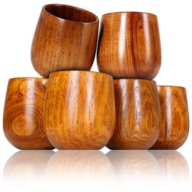Ganzoo Set of 6 Wooden Cups/Decorative Cups in Dark Brown, 150 ml, Round Simple Design, Surface Treated, Dimensions 80 mm Height, Diameter 64 mm Top and 75 mm Bottom
