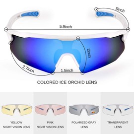 Cycling Glasses with 5 Interchangeable Lenses and TR90 Frame, UV400 Sports Sunglasses for Men Women Cycling Climbing Fishing Driving (White-Revo Blue, 502(5 Lenses))