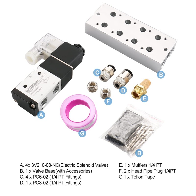 Baomain 4 Space Pneumatic Solenoid Valve 3V210-08 12VDC PT1/4 2